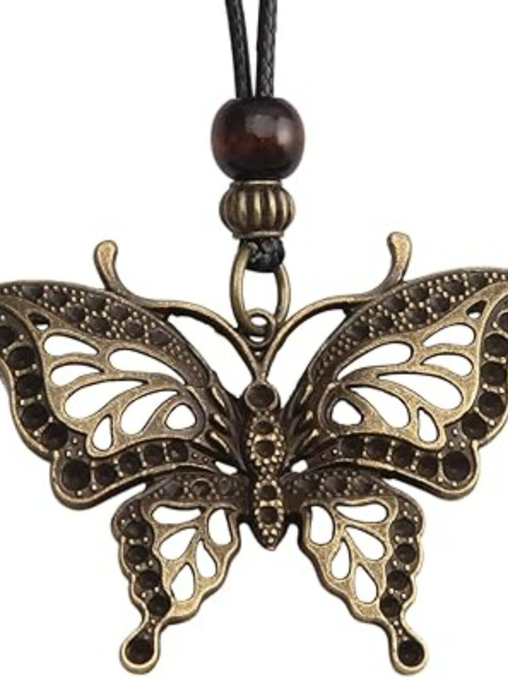 NEW Leather Cord Necklace Large Butterfly Pendant Boho Bohemian Jewelry Standout - Picture 2 of 5